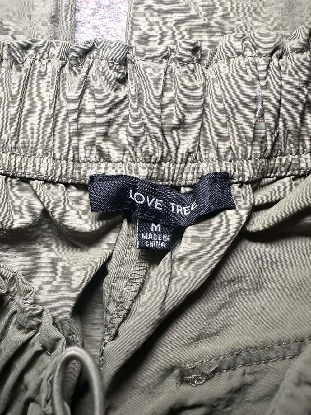 Love Tree Women's Olive Green Cargo Pants Size M Elastic Waist Drawstring - Picture 2 of 5